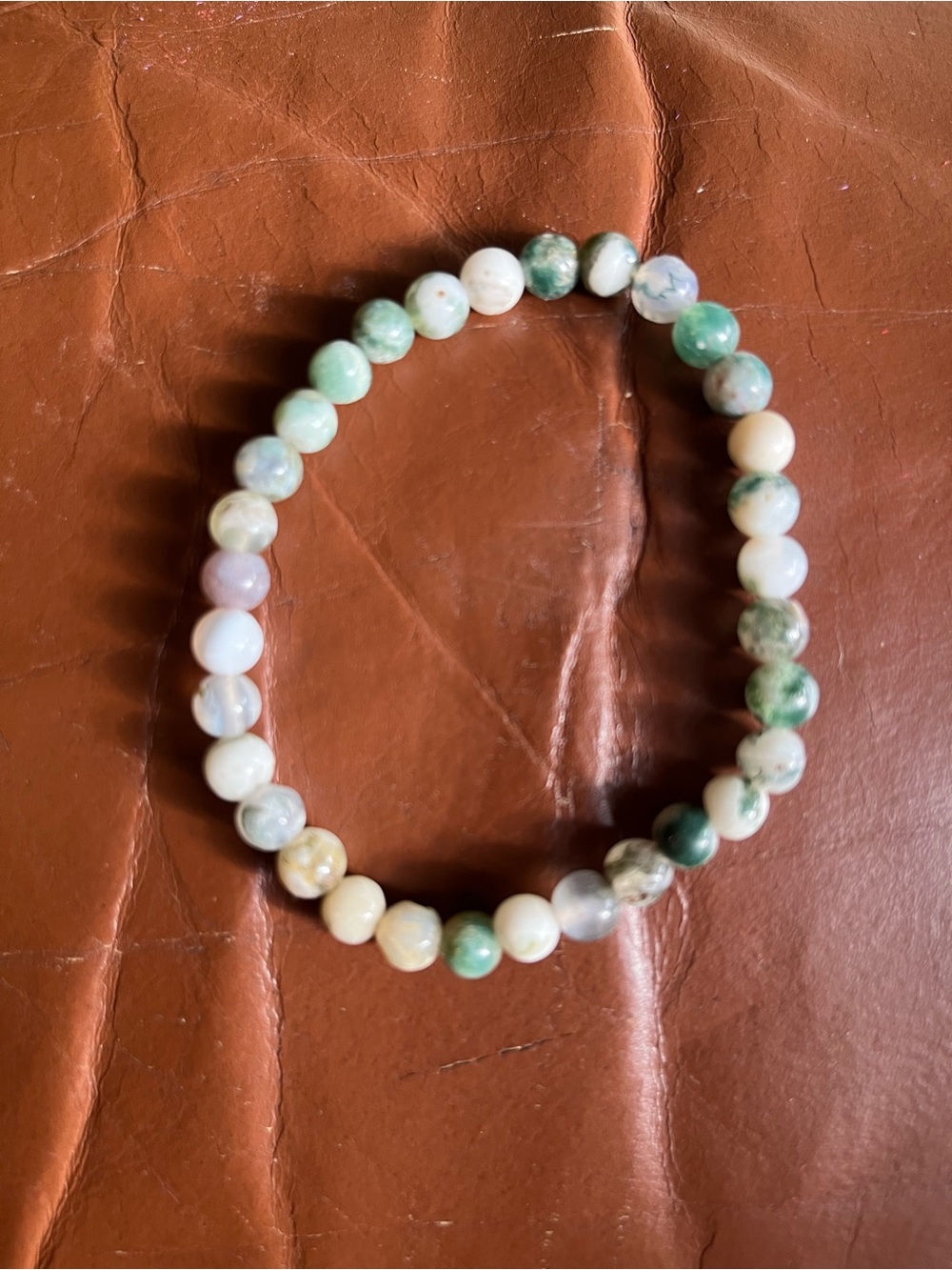 Green and Cream Beaded Stretch Bracelet - Natural Stone Accent